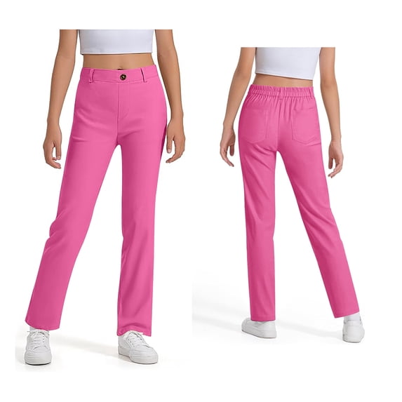 Girl Uniform Pants Skinny Pants Kids Dress Pants with Pockets Straight Pants Pink Pants for Girls Back To School Clothes for Teen Girls Kids Preppy Clothes 9-10 Years
