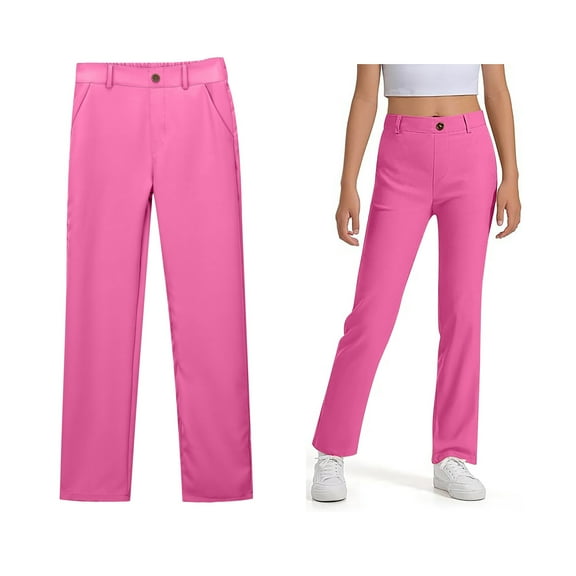 Girl Uniform Pants Skinny Pants Kids Dress Pants with Pockets Straight Pants Pink Pants for Girls Back To School Clothes for Teen Girls Kids Preppy Clothes 9-10 Years
