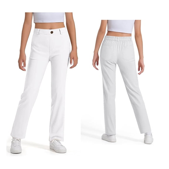 Girl Uniform Pants Skinny Pants Kids Dress Pants with Pockets Straight Pants White Uniform Pants Back To School Outfits for Girls Kids Clothes for Teen Girls 9-10 Years