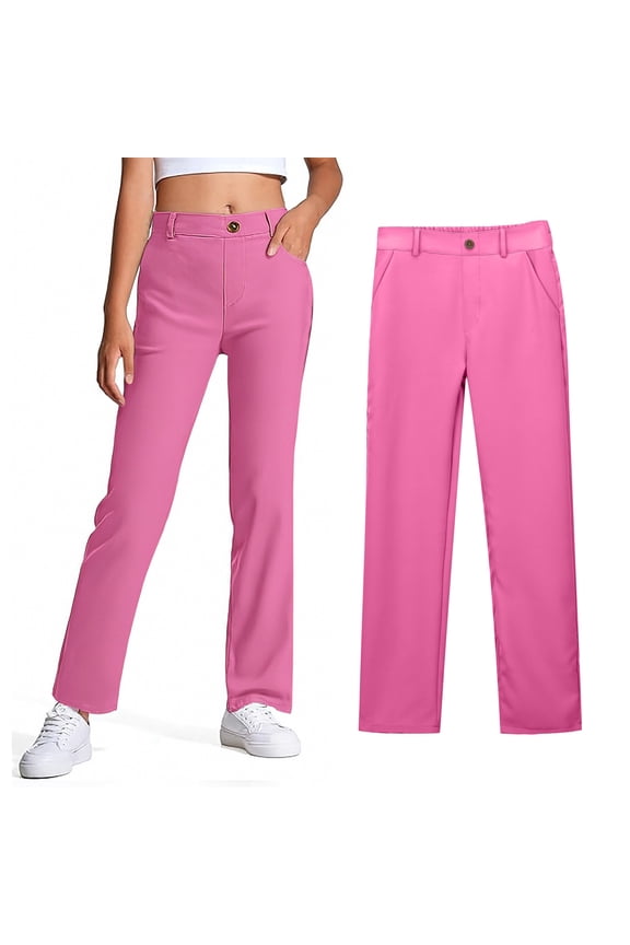 Girl Uniform Pants Skinny Pants Kids Dress Pants with Pockets Straight Pants Pink Pants Back to School Clothes Kid Clothes for Teen Girls 7-8 Years