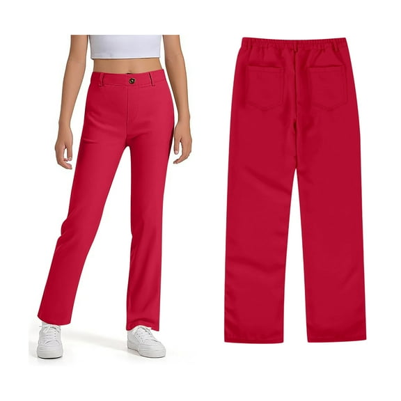 Girl Uniform Pants Skinny Pants Stretch Pants with Pockets Straight Pants Girls Red Pants Back To School Outfits for Girls Kids Girls Outfits Size 9-10 Years