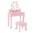 thumbnail image 1 of Girl Vanity Table and Chair Set, Kids Wood Makeup Dressing Table with Lights, Mirror, Drawer & Stool, 1 of 7