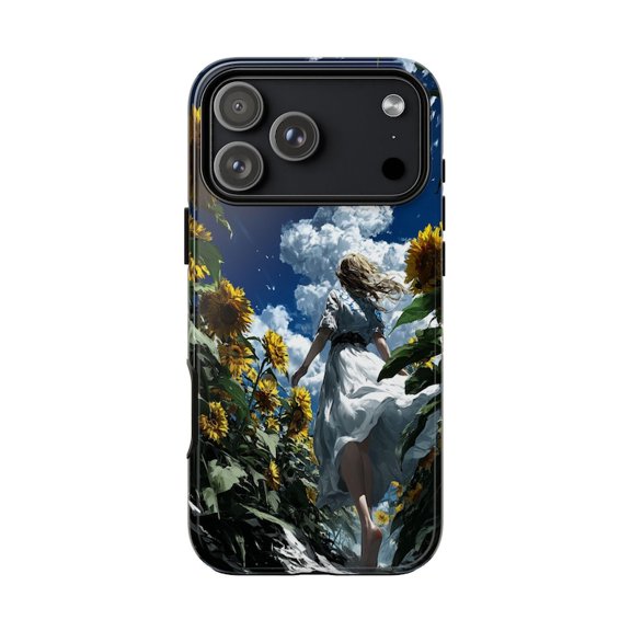 Girl Vast Sunflowers Sunlight Blue Sky Case 17 16 15 14 13 12 11 Pro Max