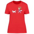 thumbnail image 1 of Girl Waling A Dog Cartoon T-Shirt Women -Image by Shutterstock, Female Large, 1 of 2
