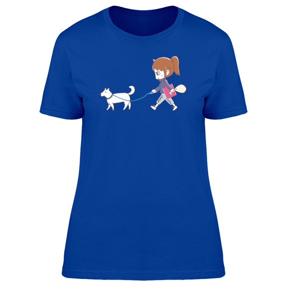 Girl Waling A Dog Cartoon Tee Women's -Image by Shutterstock
