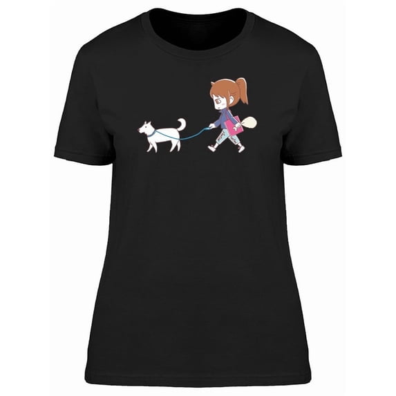 Girl Waling A Dog Cartoon Tee Women's -Image by Shutterstock