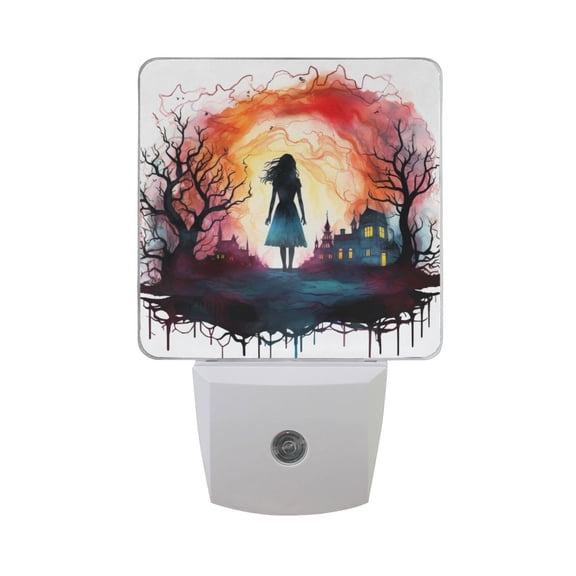 Girl Walks Into Town Night Light 2 Pack LED Nightlight Plug into Wall Dusk to Dawn Sensor Soft White