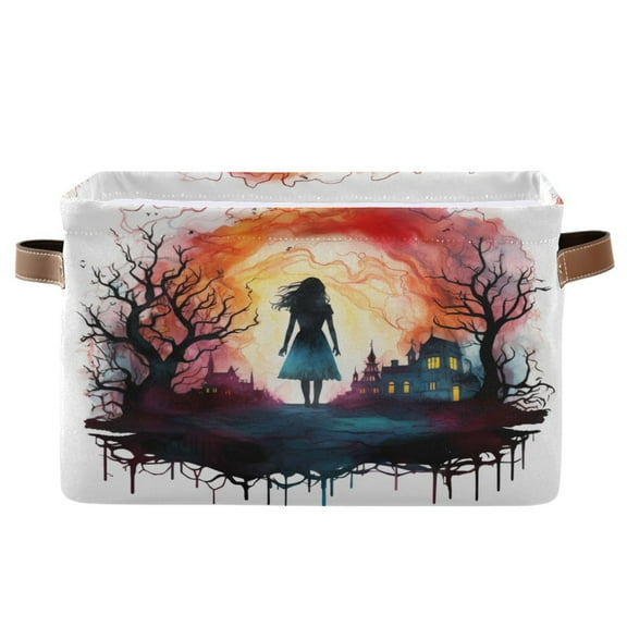 Girl Walks Into Town Storage Bins with Handle Fabric Organizer Basket Foldable Box 1 Pack 14.2x10.2x8.3