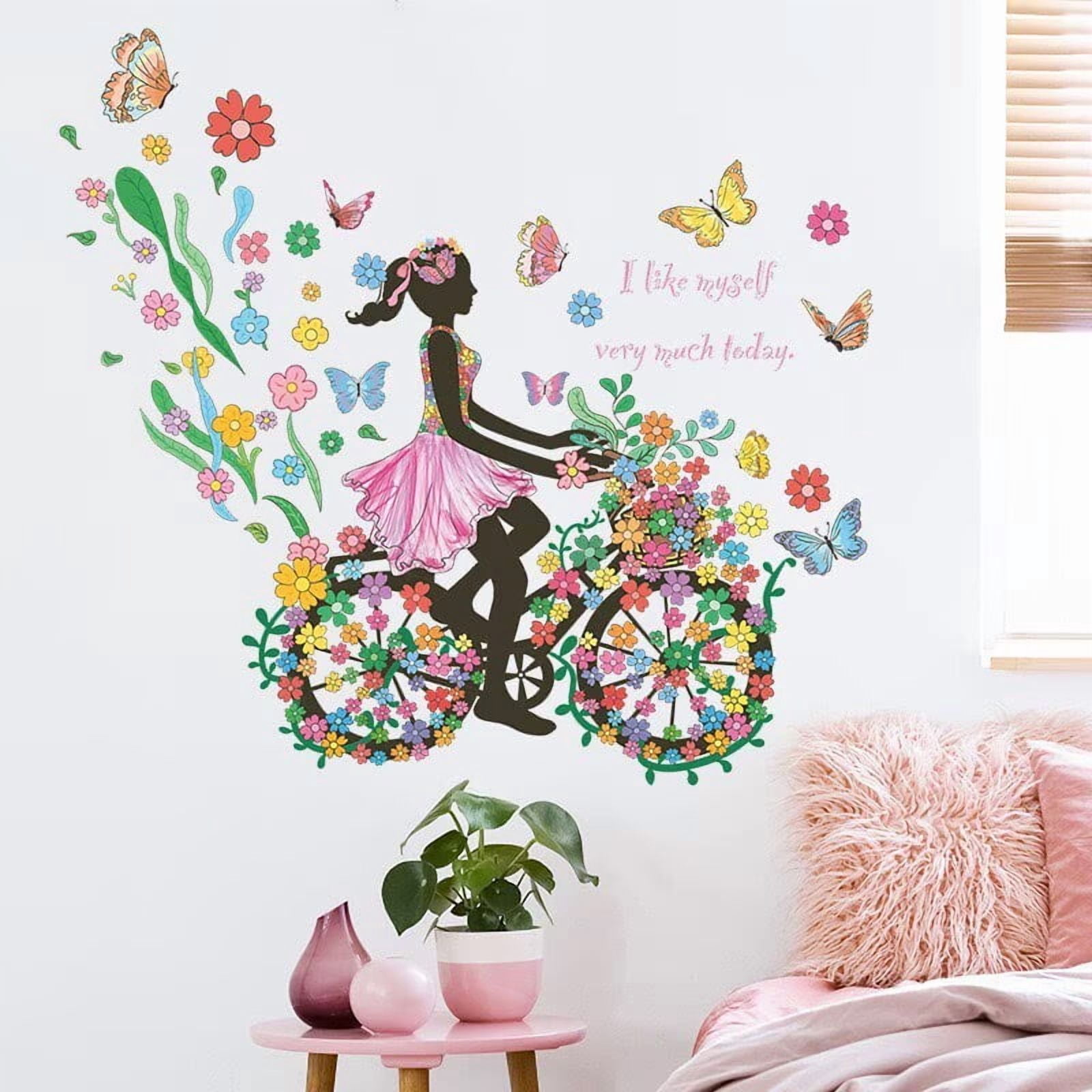 Girl Wall Decals for Kids Room | Wall Art Stickers with Butterflies and ...