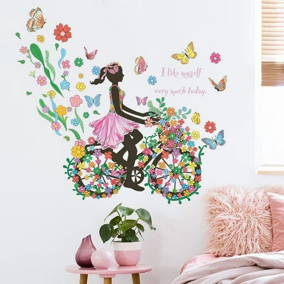 Girl Wall Decals for Kids Room | Wall Art Stickers with Butterflies and Flowers for Girls Bedroom Decor | Peel and Stick Girls Room Decorations for Nursery or Playroom