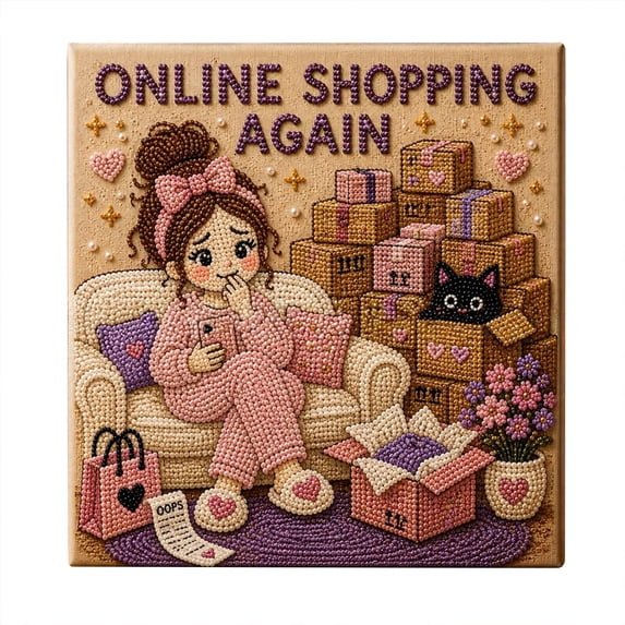 Girl Wall Decor 5D Diamond Painting for Adults 12 Inch Full Drill Diamond Art Kit Cute Black Cat Design Cozy Bedroom Home Wall Decor, 1 Pack