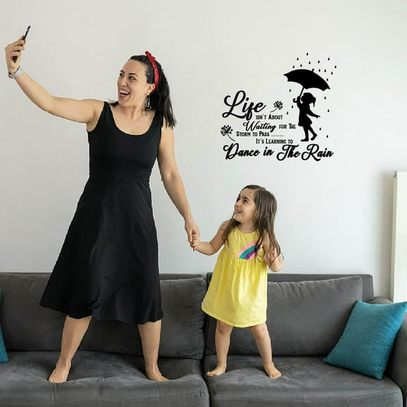 Girl Wall Stickers Girl Umbrella Decals Peel and Stick Rain Inspirational Quote DIY Vinyl Art Decor Nursery Room Sticker Decals Black DIY