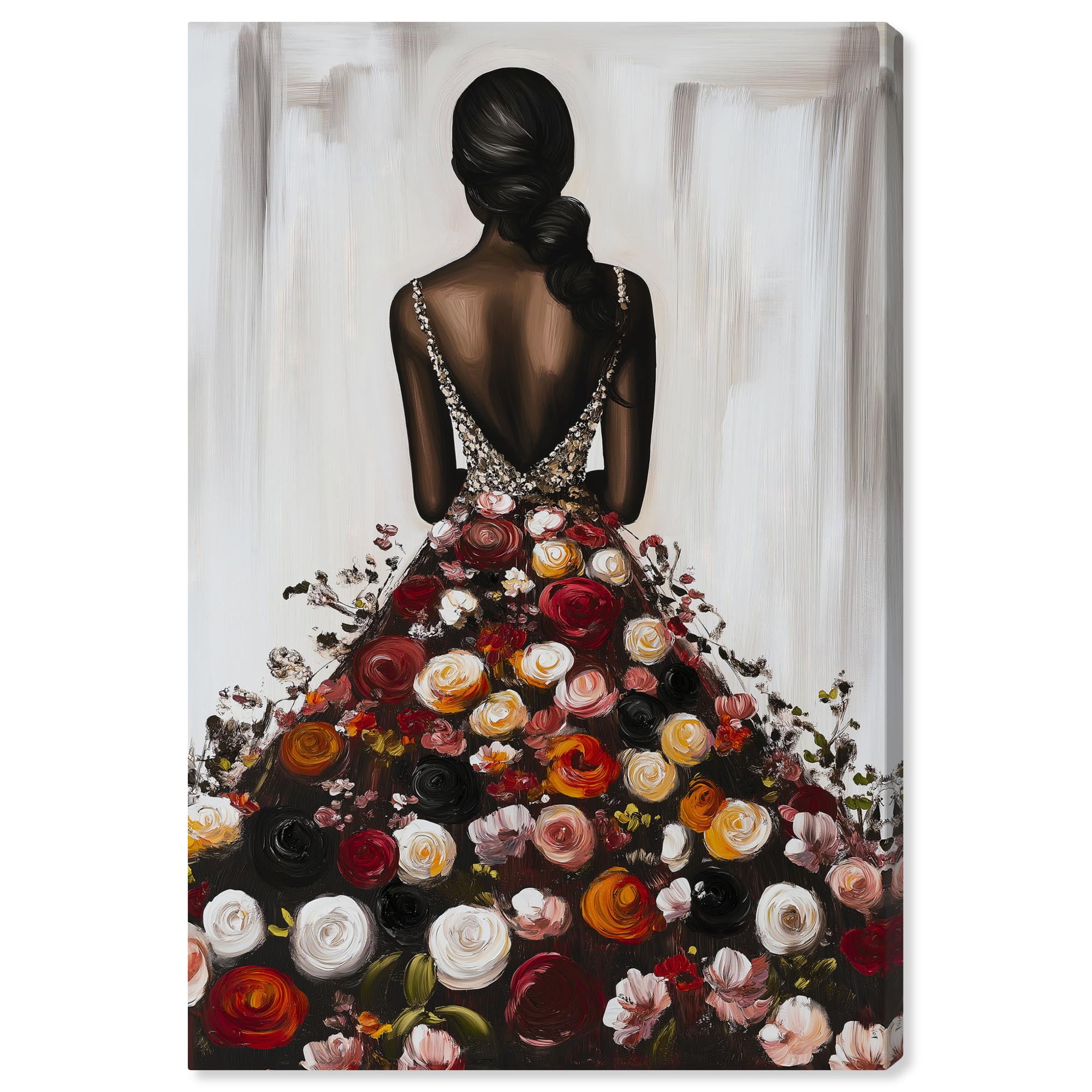 Ebony Portrait Art on Canvas with Floral Dress, 10" x 15"