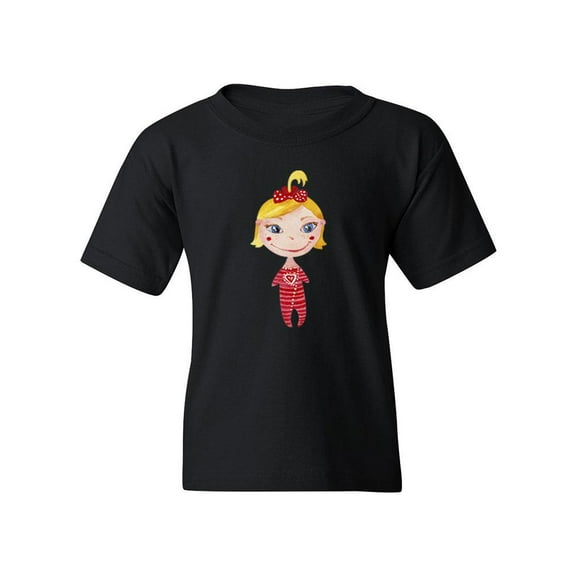 Girl Wearing Red Pajamas T-Shirt Juniors -Image by Shutterstock,  Medium