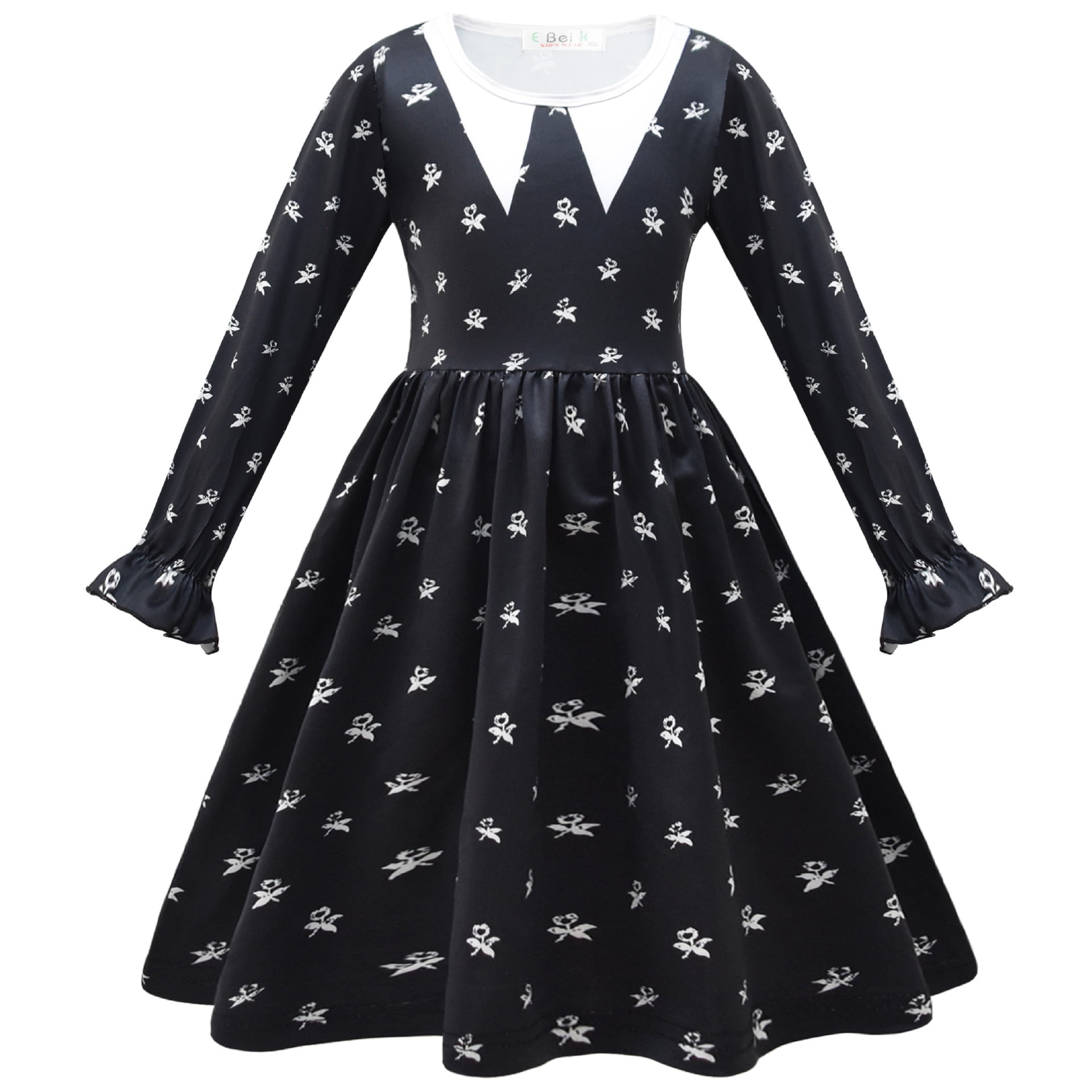 wednesday addams dress long sleeve Girl Wednesday Addams Dress Long Sleeve Halloween Party Costume