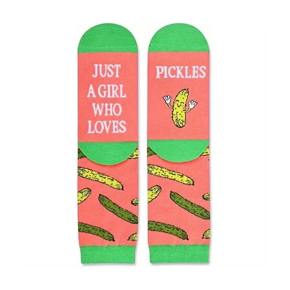 Girl Who Love Pickles Letter Print Middle Calf Socks Funny Creative Pickles Cucumber Cotton Socks Gift for Women Girls