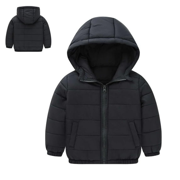 Girl Winter Coat Hooded Puffer Jacket Boys Boys Black Jacket Zip up Long Sleeve Waterproof Kids Thicken Jacket Girls Fall Jacket 5-6 Years