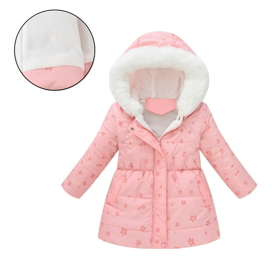 Girl Winter Coat Hooded Puffer Jacket Floral Print Coat Full-Zip Long Sleeve Waterproof Girls Lightweight Jacket 9-10 Years Winter Coats for Girls