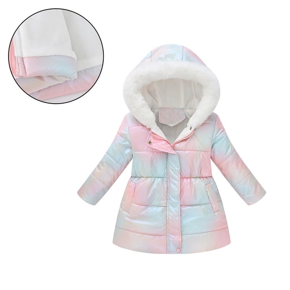 Girl Winter Coat Hooded Puffer Jacket Girls Colorful Jacket Zip up Long Sleeve Waterproof Kids Lightweight Jacket 6-7 Years Jacket Girls