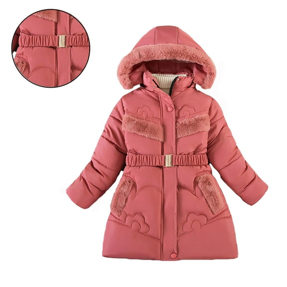 Girl Winter Coat Hooded Puffer Jacket Kids Red Jacket for Girls Zip up Long Sleeve Waterproof Kids Lightweight Jacket Jackets for Girls 8-9 Years