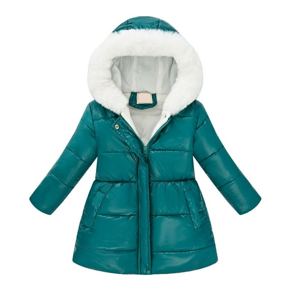 Girl Winter Coat with Hooded Puffer Jacket Green Puffer Jacket Zipper Long Sleeve Waterproof Kids Thicken Jacket Fall Jacket for Girls 4-5 Years