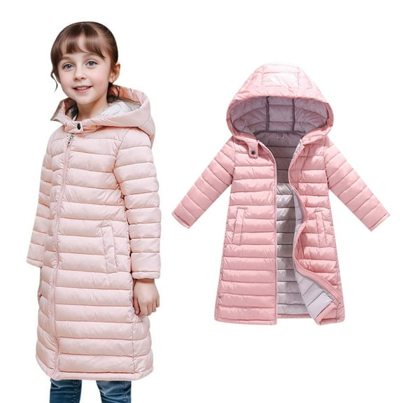 Girl Winter Coat with Hooded Puffer Jacket Kids Girls Pink Jacket Zip up Long Sleeve Waterproof Kids Lightweight Jacket Girl Jackets Size 4-5 Years