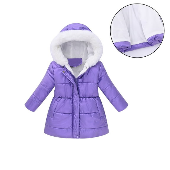Girl Winter Coat with Hooded Puffer Jacket Kids Purple Coat Zip up Long Sleeve Thicken Waterproof Jacket Kids Girl Jackets Size 4-5 Years