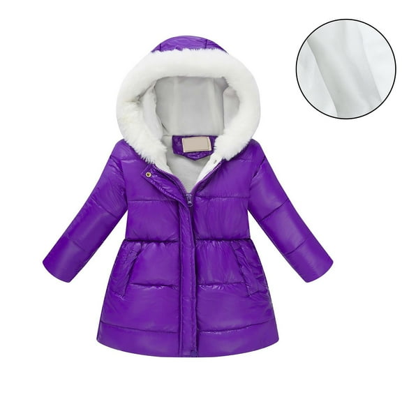 Girl Winter Coat with Hooded Puffer Jacket Kids Purple Puffer Coat Zip up Long Sleeve Lightweight Waterproof Jacket Kids 9-10 Years Winter Jacket