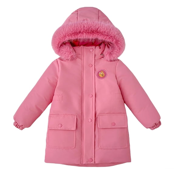 Kids Winter Coats with Hooded Puffer Jacket Girls Red Jacket Zipper Long Sleeve Waterproof Girls Thicken Jacket Kids Winter Jackets 6-7 Years