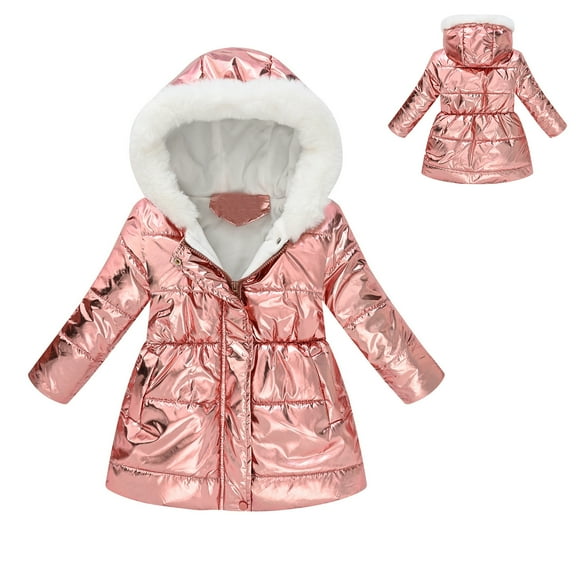 Girl Winter Coat with Hooded Puffer Jacket Kids Rose Gold Jacket Full-Zip Long Sleeve Waterproof Girls Thicken Jacket Jacket for Kids 4-5 Years