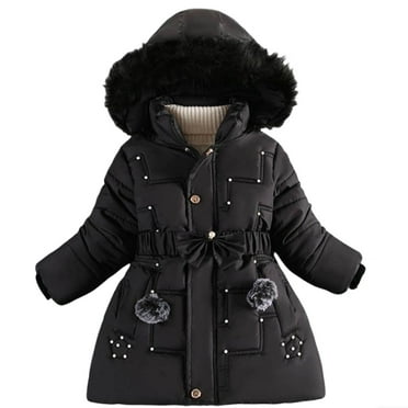 QWIED Girl Winter Coats Heavyweight Hooded Puffer Jacket Kid Parka Snow Outwear Size 3-4
