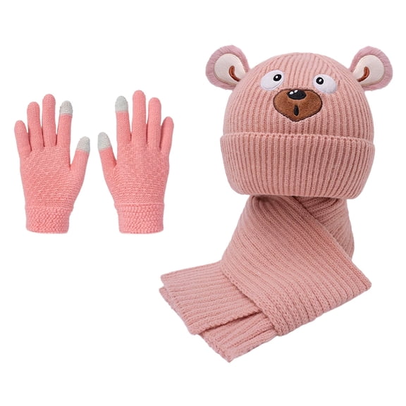Girl Winter Hat Gloves Scarf Set, Warm Fleece Lined Beanie Hats Knitted Cap for 4-10 Years Boys Girls