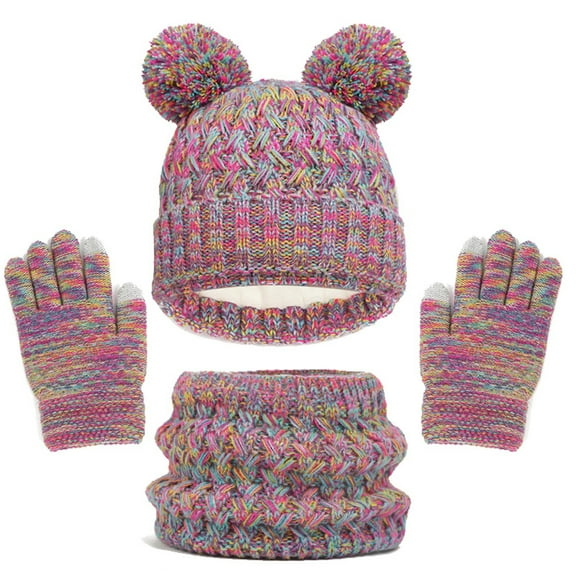 Girl Winter Hat Gloves Scarf Set, Warm Lined Hat Gloves Knit Neck Warmer Set for Boys Girls