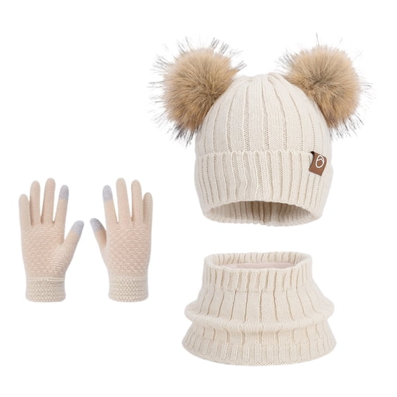 Kids Winter Hat Gloves and Scarf Set, Warm Hat Gloves Knit Fleece Lined Neck Warmer for Ages 4-10 Years Boys and Girls