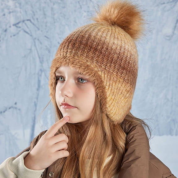 Girl Winter Hat Knit Winter Beanie Hats with Pompom Ear Flaps Cap Winter Windproof Hat for Boys