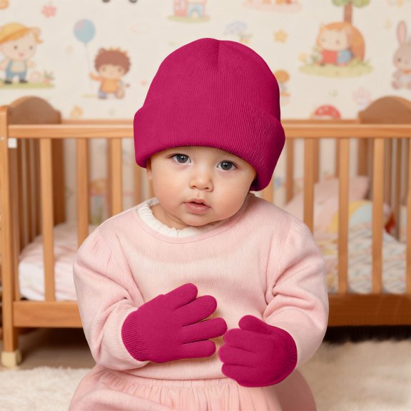 Girl Winter Hat and Gloves Set, Knitted Beanie Hat Gloves Set for 2-8 Years Boys and Girls