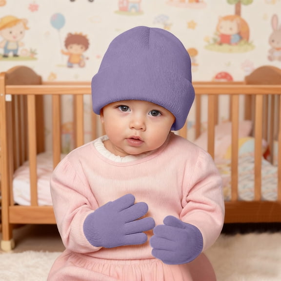 Girl Winter Hat and Gloves Set, Warm Beanie Knit Gloves Set Christmas Gift for 2-8 Years Girls Boys