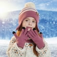 thumbnail image 1 of Girl Winter Hat with Ear Flaps Gloves and Scarf Set, Knitted Beanie Hat Lined Neck Warmer Mittens Set for Ages 4-10 Years Boys and Girls, 1 of 3