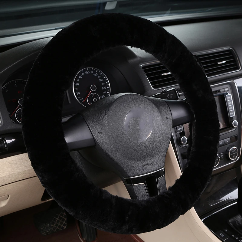 Girl Winter Real Sheepskin Wool Car Steering Wheel Cover Women Girl Pink Universal Fit Warm Winter 36-39cm Wheel Car Decoration