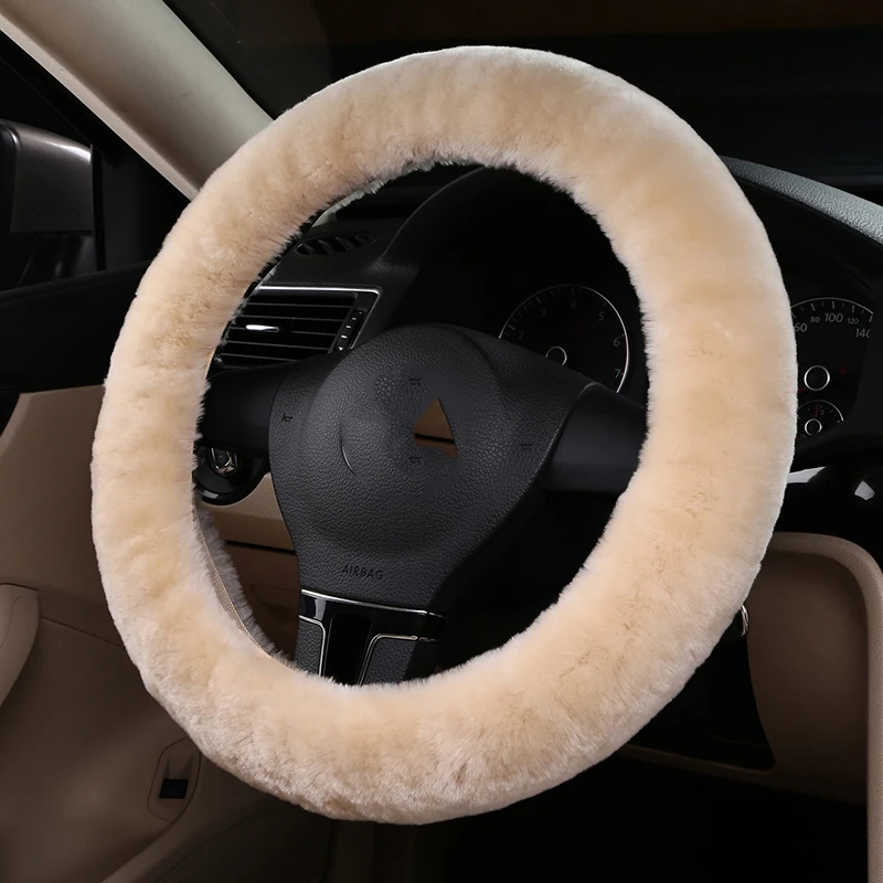 Girl Winter Real Sheepskin Wool Car Steering Wheel Cover Women Girl Pink Universal Fit Warm Winter 36-39cm Wheel Car Decoration
