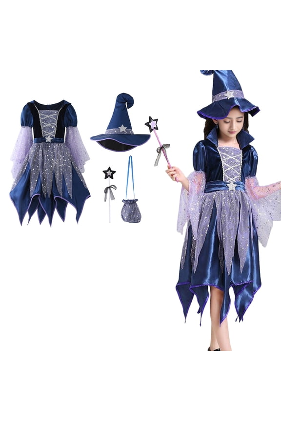 Girl Witch Outfit Tulle Dress for Girls Lovely Princess Bubble Sleeve Halloween Custome Girls 5-6 Years Kids Girls Halloween Dress