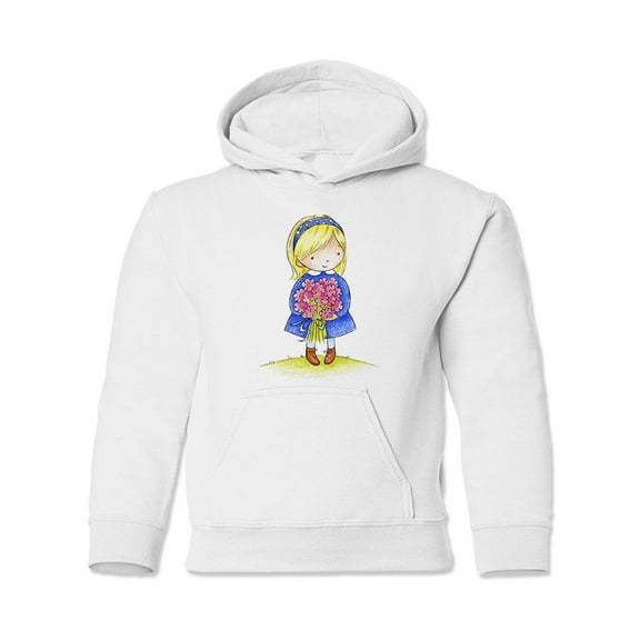 Girl With A Bouquet Of Flowers Hoodie Juniors -Image by Shutterstock,  Large