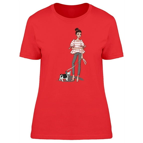 Girl With A Cute French Bulldog T-Shirt Women -Image by Shutterstock, Female x-Large