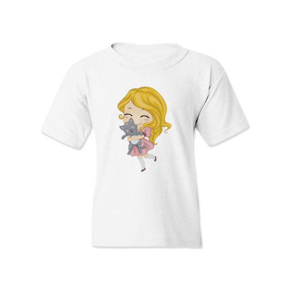 Girl With A Kitten T-Shirt Juniors -Image by Shutterstock,  Medium