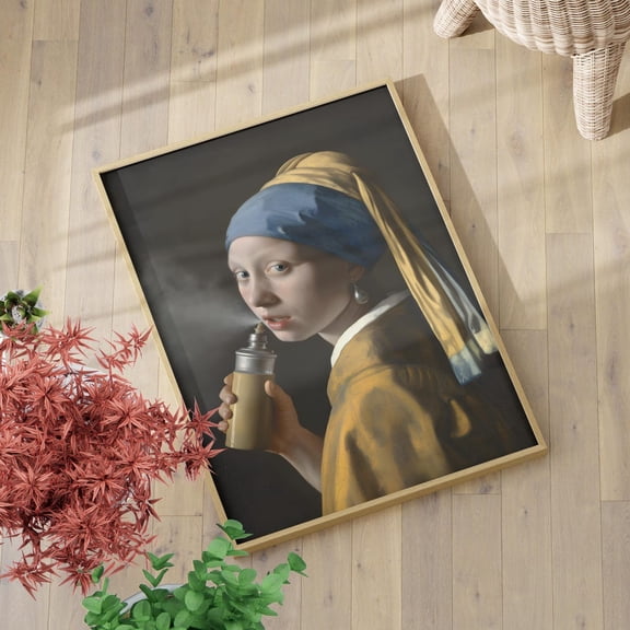 Girl With A Pearl Earring Altered Vermeer Silly Woman Vintage Portrait Bathroom Dutch Baroque, Unframed Poster