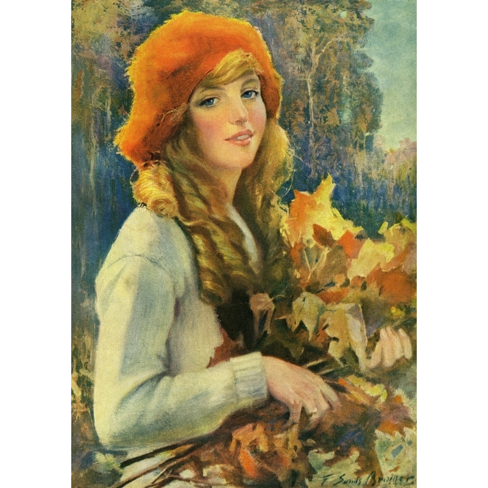 Girl With Autumn Leaves By Sands Brunner Print By Mary Evans Picture