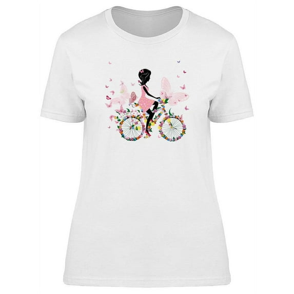 Girl With Flower Bicycle T-Shirt Women -Image by Shutterstock, Female Small