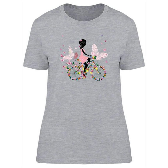 Girl With Flower Bicycle T-Shirt Women -Image by Shutterstock, Female Small