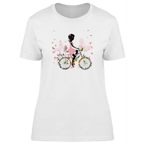 Girl With Flower Bicycle T-Shirt Women -Image by Shutterstock, Female x-Large