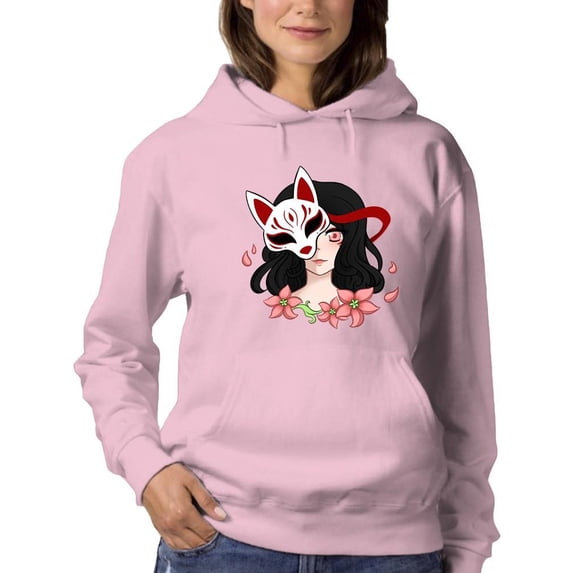 Girl With Fox Spirit Mask Hoodie Women -Smartprints Designs, Female Large